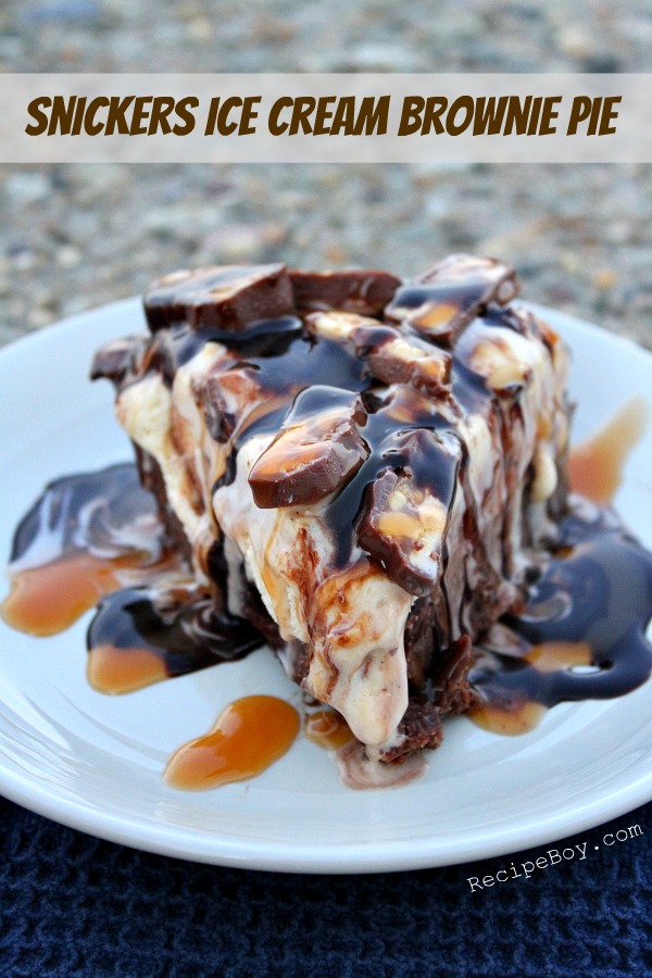 Slice of Snickers Ice Cream Brownie Pie 