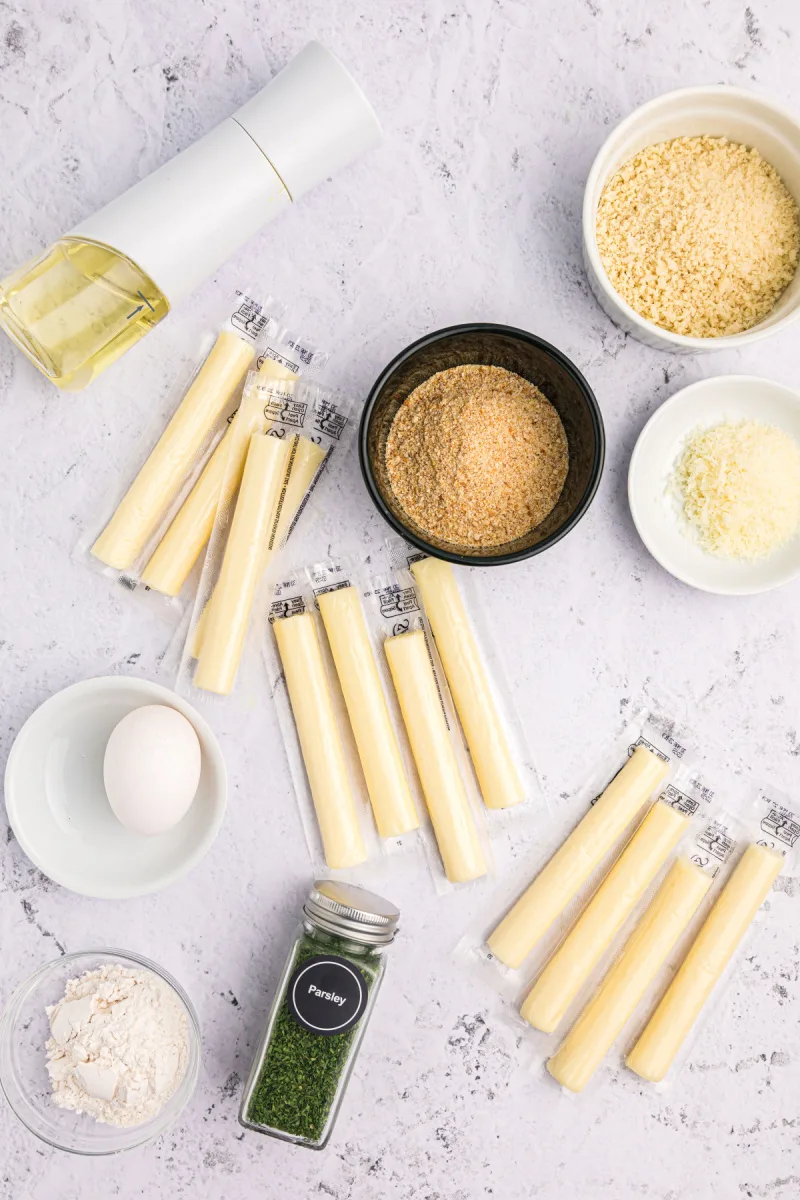 ingredients displayed for making baked mozzarella bites