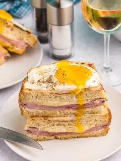croque madame with broken egg on top