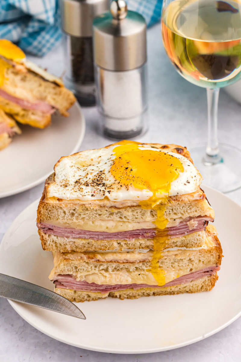 croque madame with broken egg on top