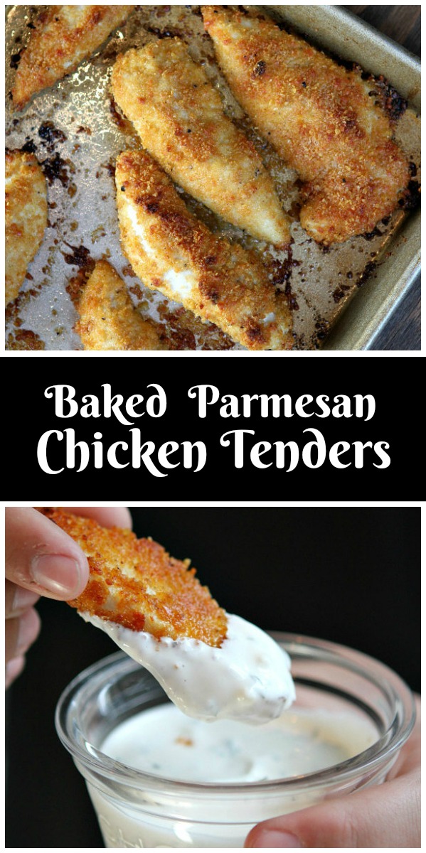 Pinterest collage image for baked parmesan chicken tenders