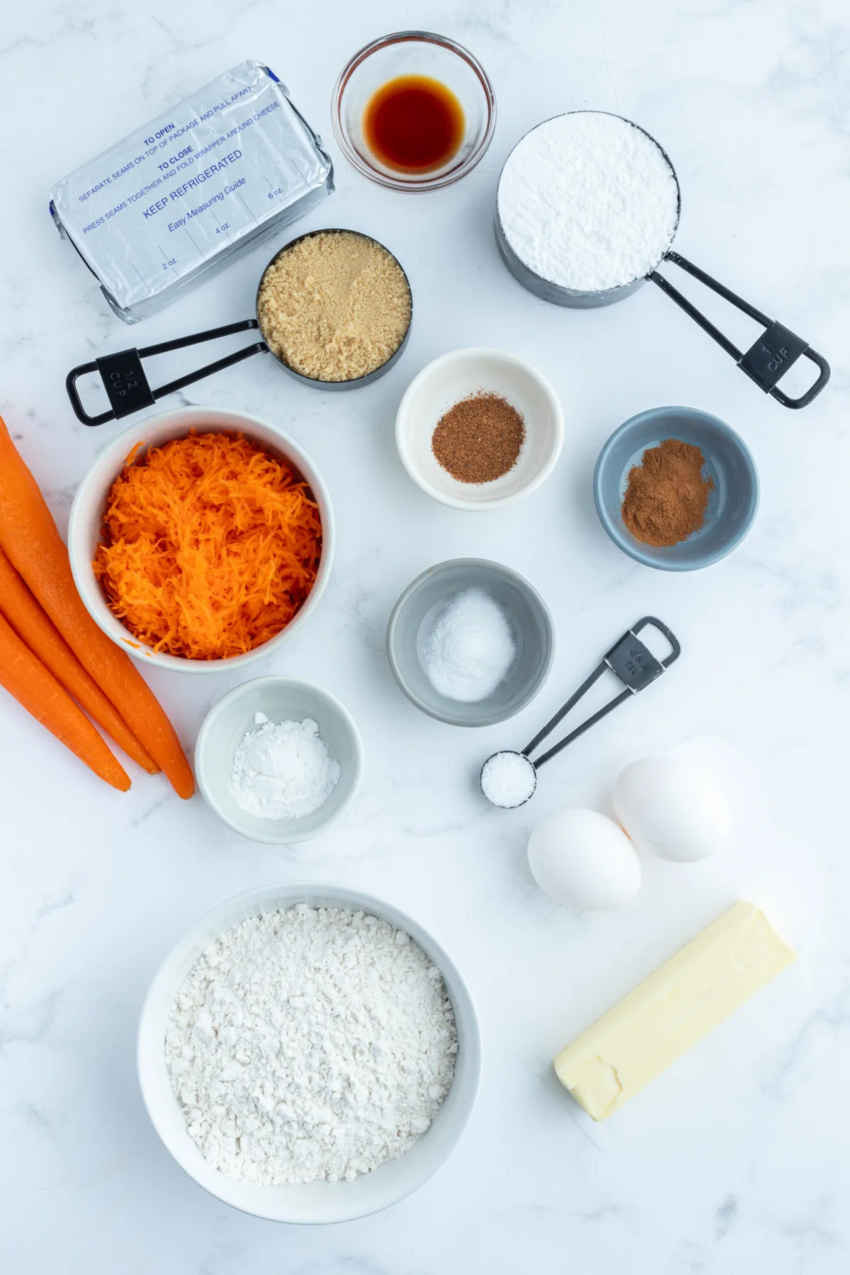 ingredients displayed for making carrot loaf cake