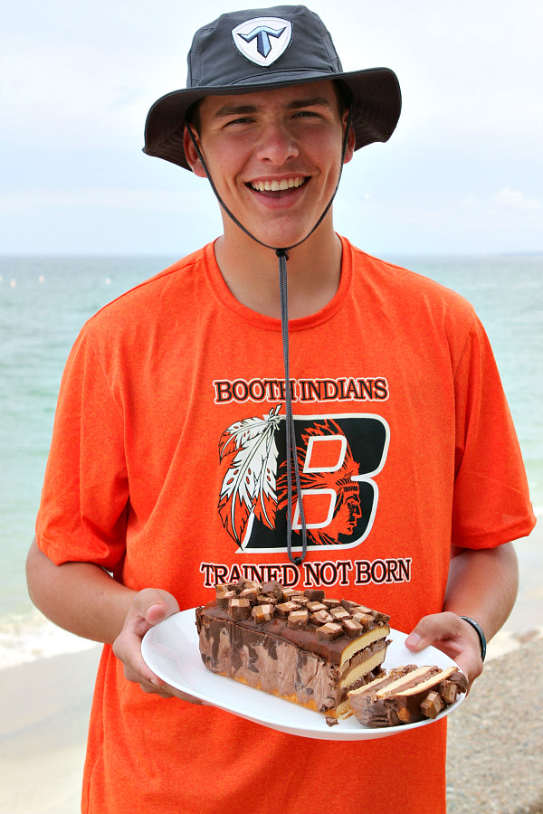 RecipeBoy holding Candy Bar Ice Cream Cake 