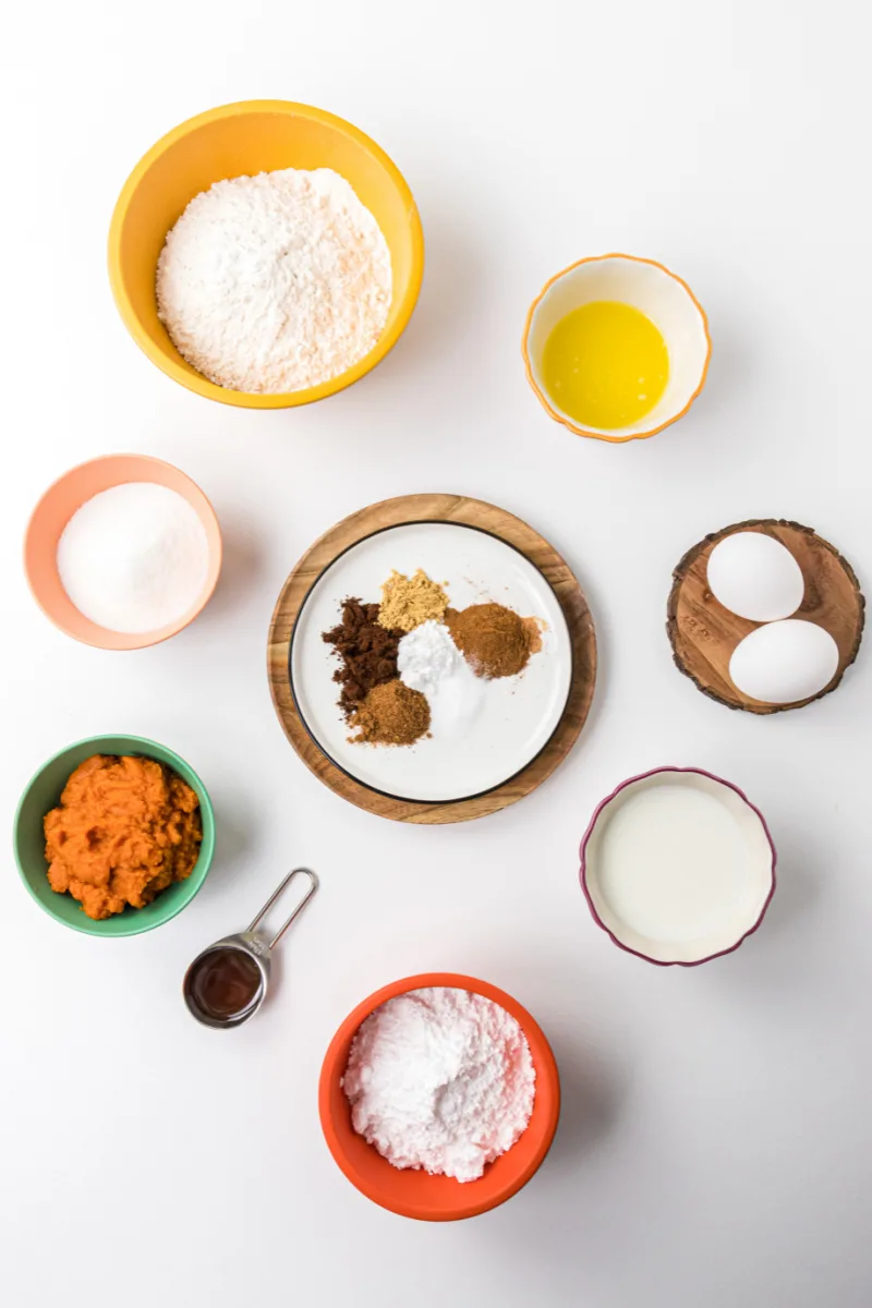 ingredients displayed for making baked pumpkin donuts