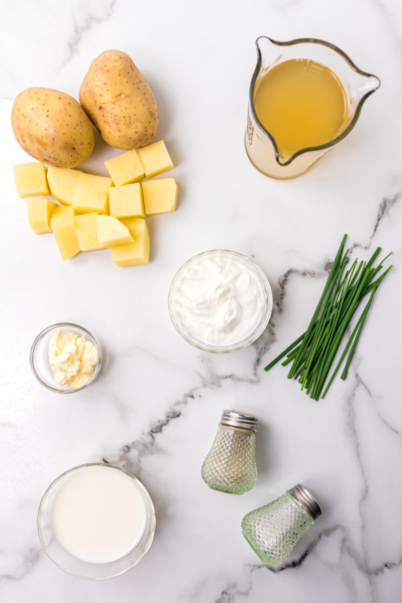 ingredients displayed for making mashed potatoes