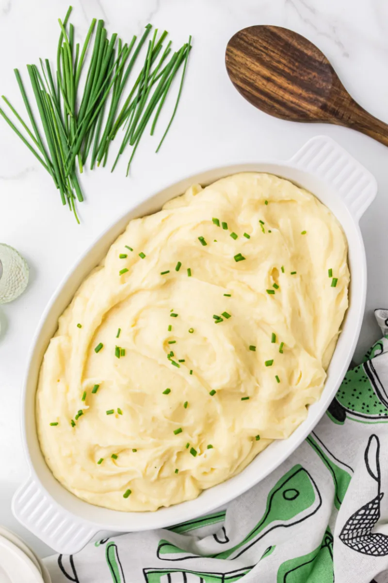 mashed potatoes in a white dish