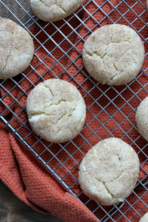 cake mix snickerdoodles on a cooling rack