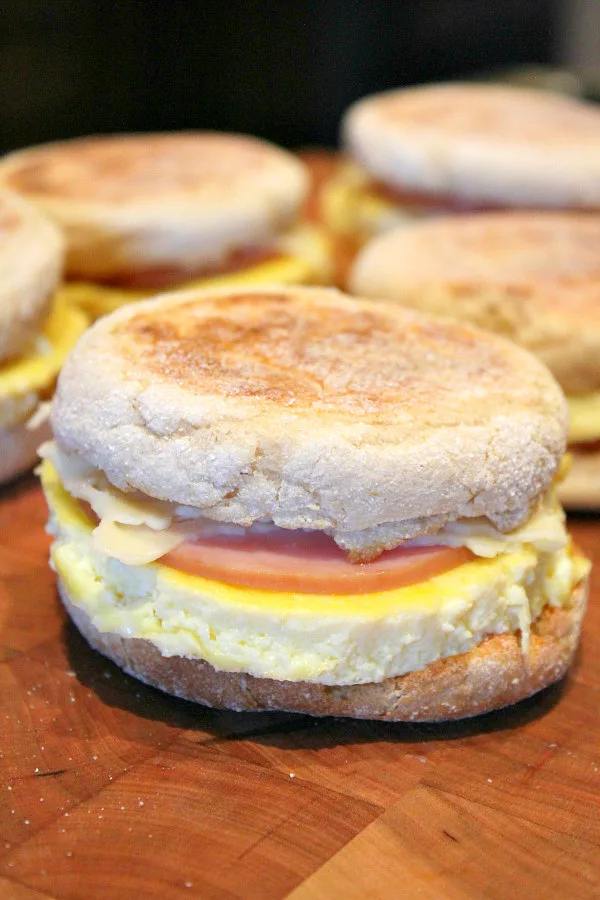 Easy to Make Ahead Freezer Breakfast Sandwiches - a super quick solution for eating a quick breakfast or grab and go on busy mornings! Recipe from RecipeBoy.com