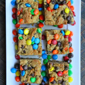 Monster Cookie Chocolate Cheesecake Bars