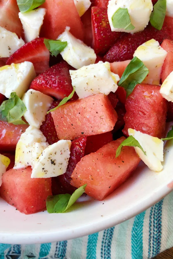 watermelon strawberry caprese salad