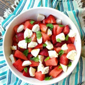 Watermelon Strawberry Caprese Salad