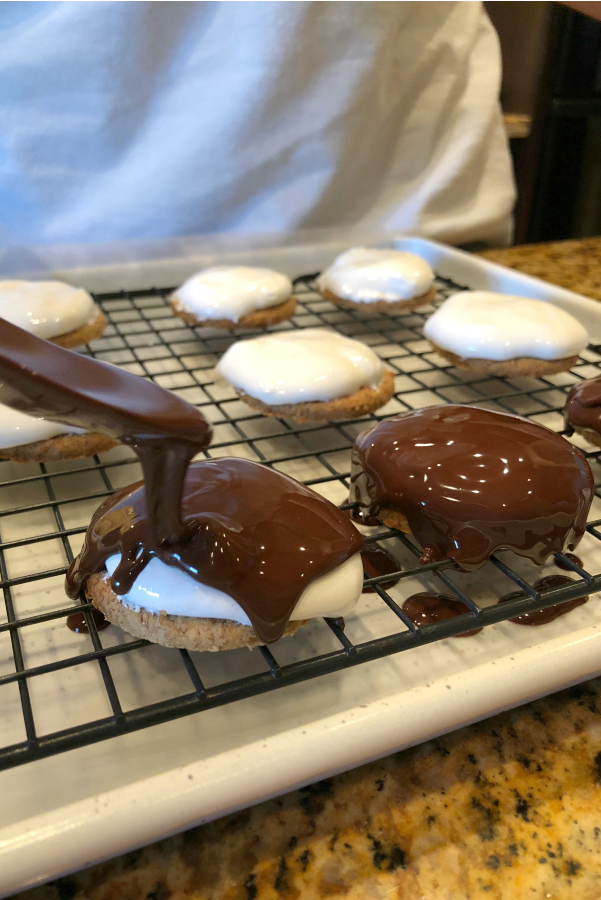 Drizzling Chocolate to make Marshmallow Fluff Cookies