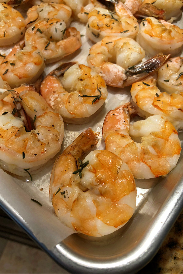 Easy Baked Garlic Shrimp just out of the oven