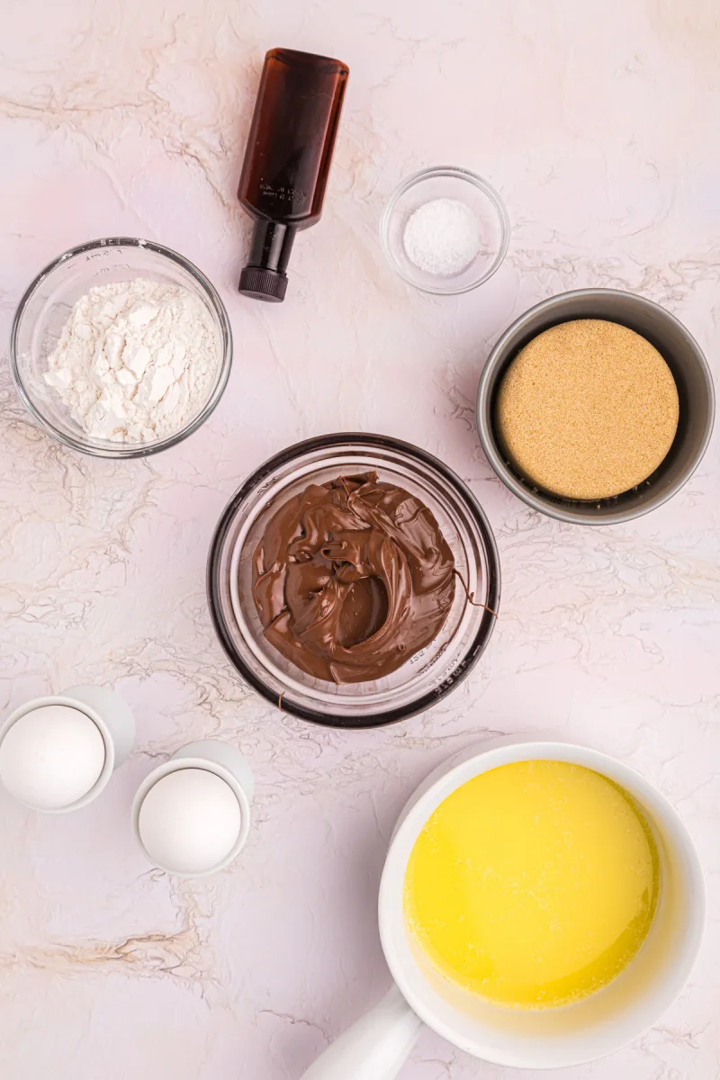 ingredients displayed for making nutella brownies