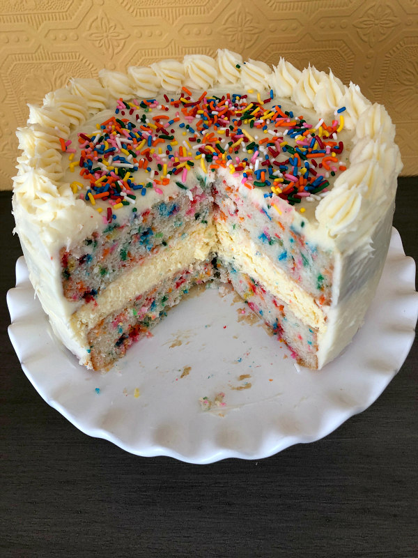 Cut Funfetti Cheesecake Cake