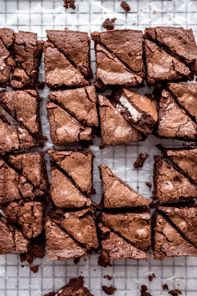 cutting Peppermint Brownies