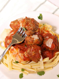 Easy Homemade Meatballs served over pasta