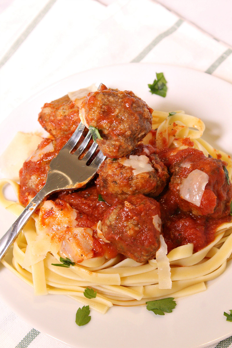 Easy Homemade Meatballs served over pasta