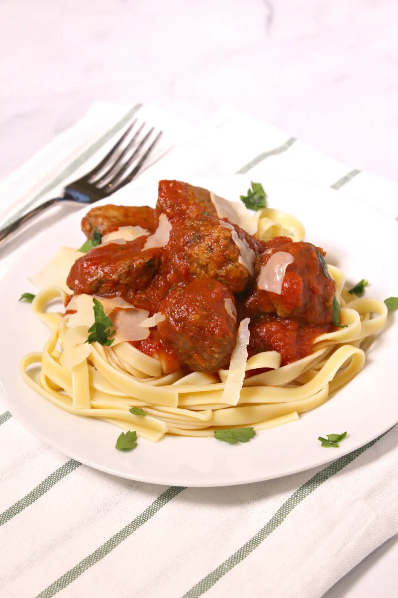 Easy Homemade Meatballs served with pasta