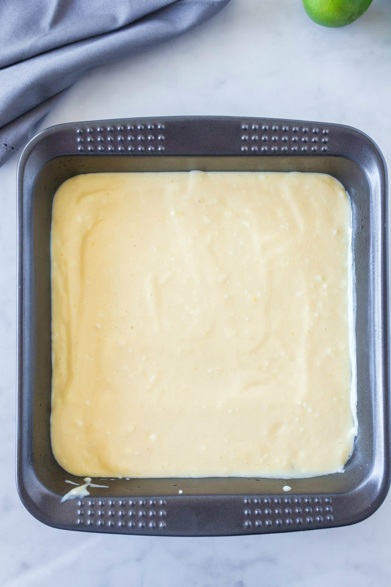 overhead shot of key lime bars ready for the oven