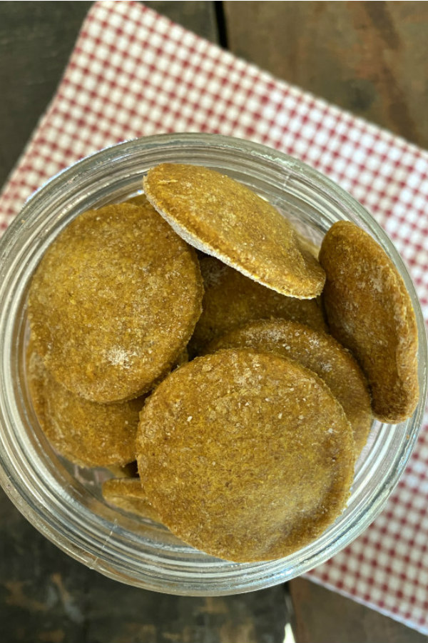 pumpkin peanut butter dog biscuits in a jar