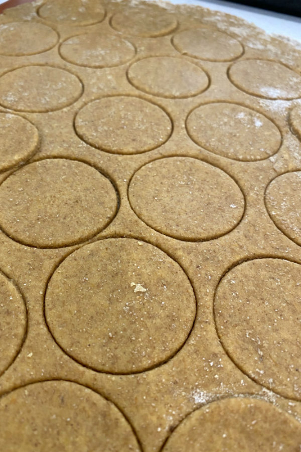 cut out dough of pumpkin peanut butter dog biscuits