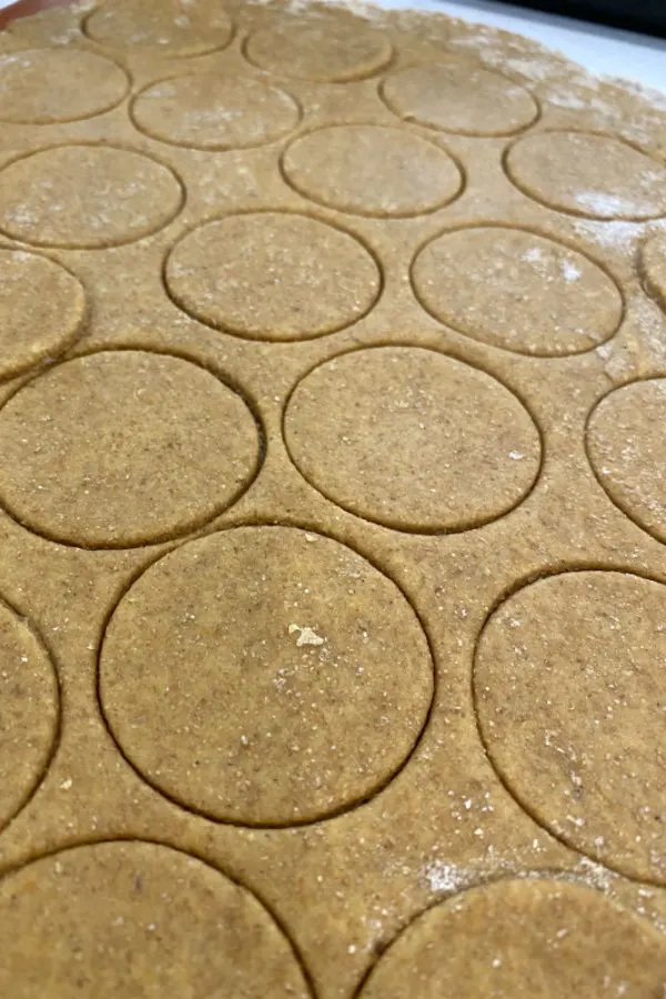 cut out dough of pumpkin peanut butter dog biscuits