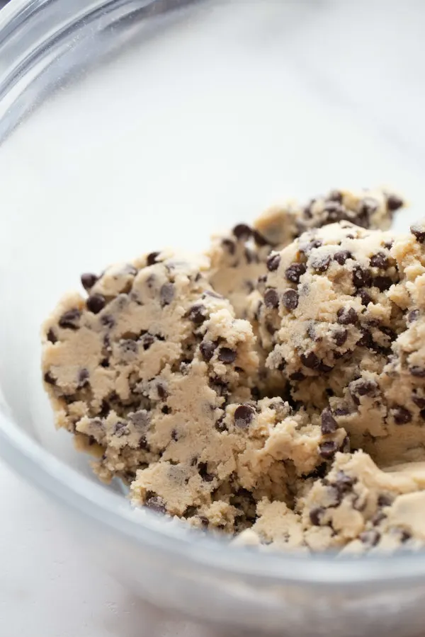 chocolate chip cookie dough in a bowl