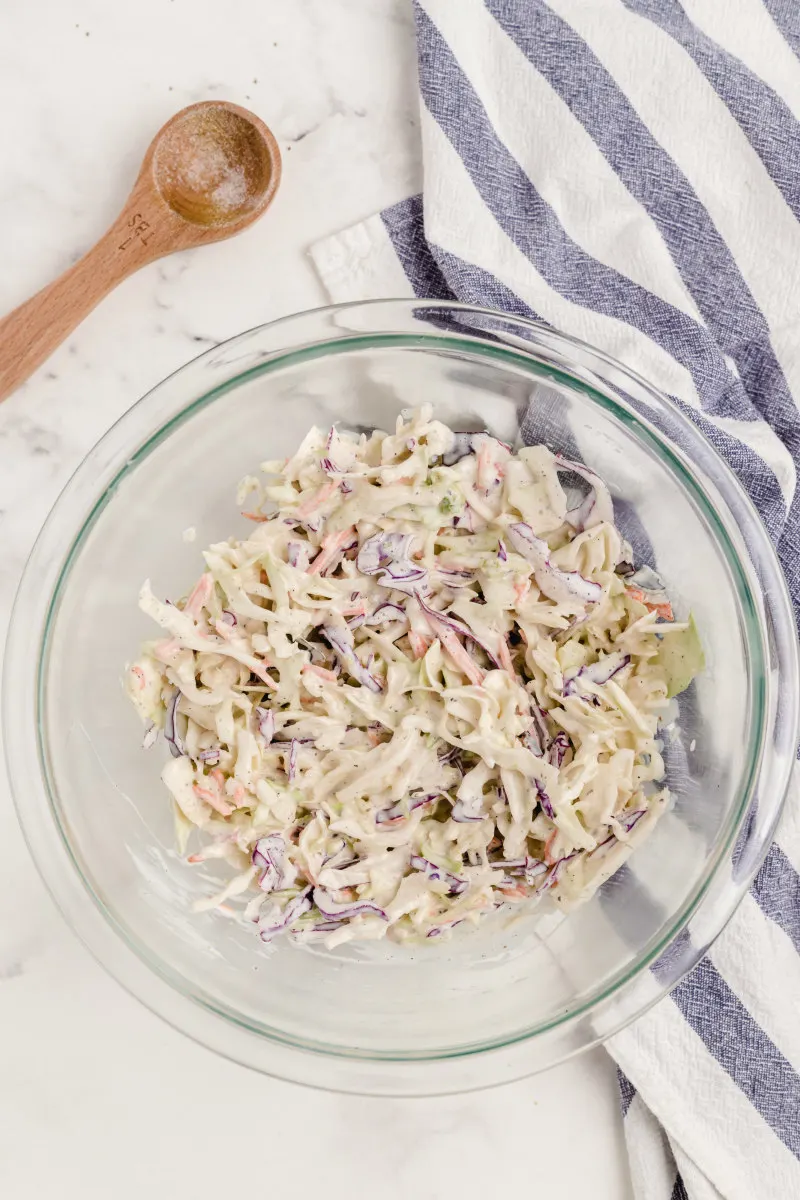 cole slaw in a glass bowl