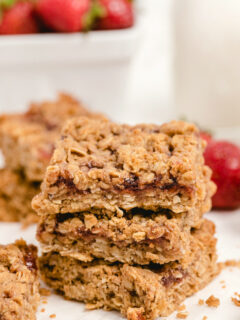 stack of three peanut butter and jelly granola bars