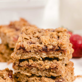 stack of three peanut butter and jelly granola bars