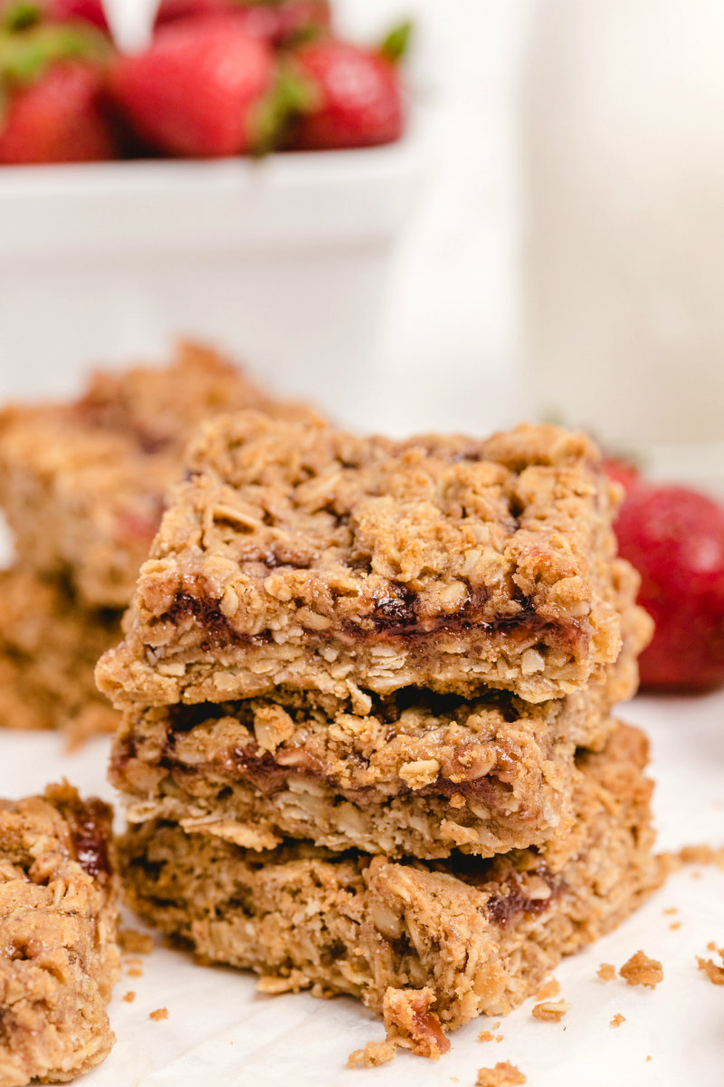 stack of three peanut butter and jelly granola bars