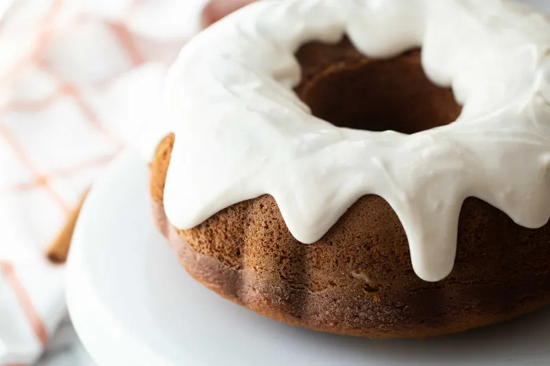 pumpkin bundt cake on a white plate