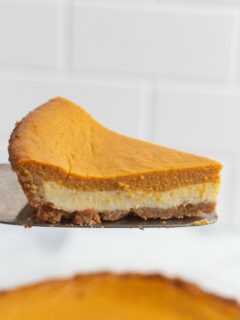 slice of pumpkin cream cheese pie