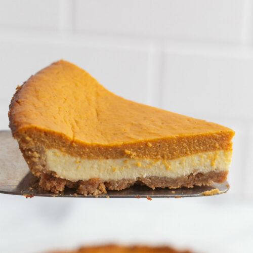 slice of pumpkin cream cheese pie