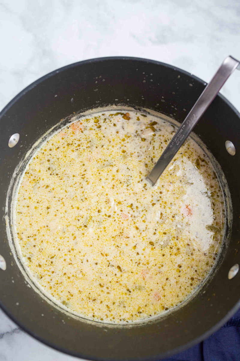 in process photo of making turkey soup