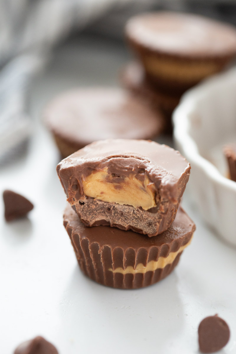 two peanut butter cups stacked