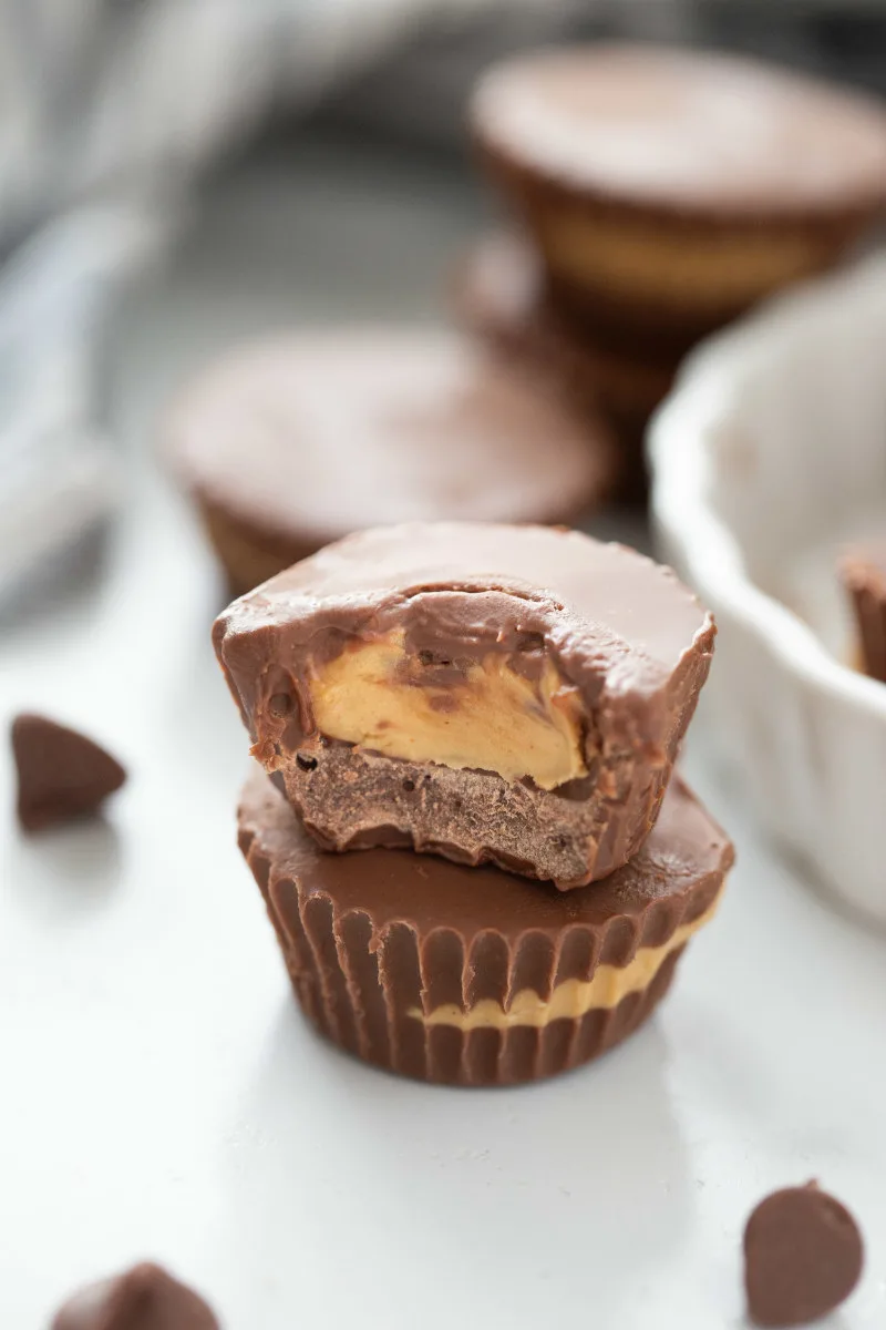 two peanut butter cups stacked