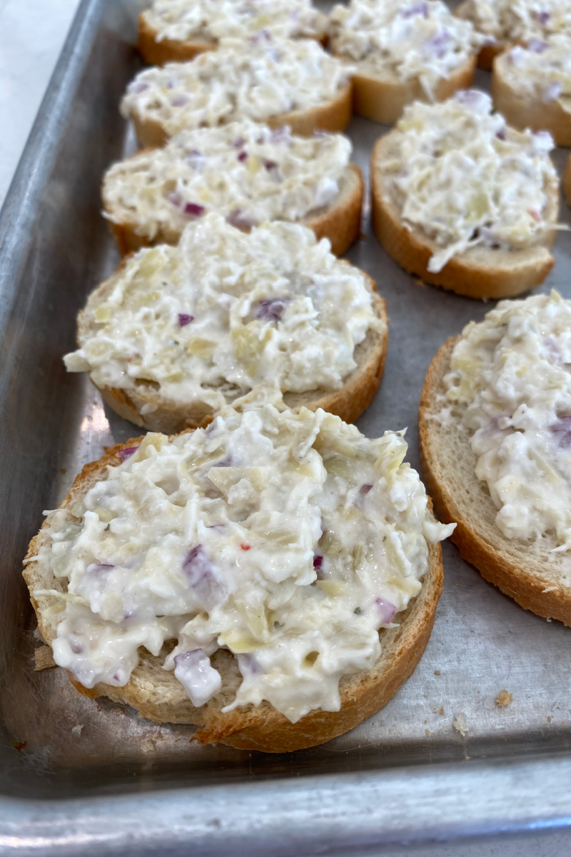 artichoke bruschetta ready for the oven