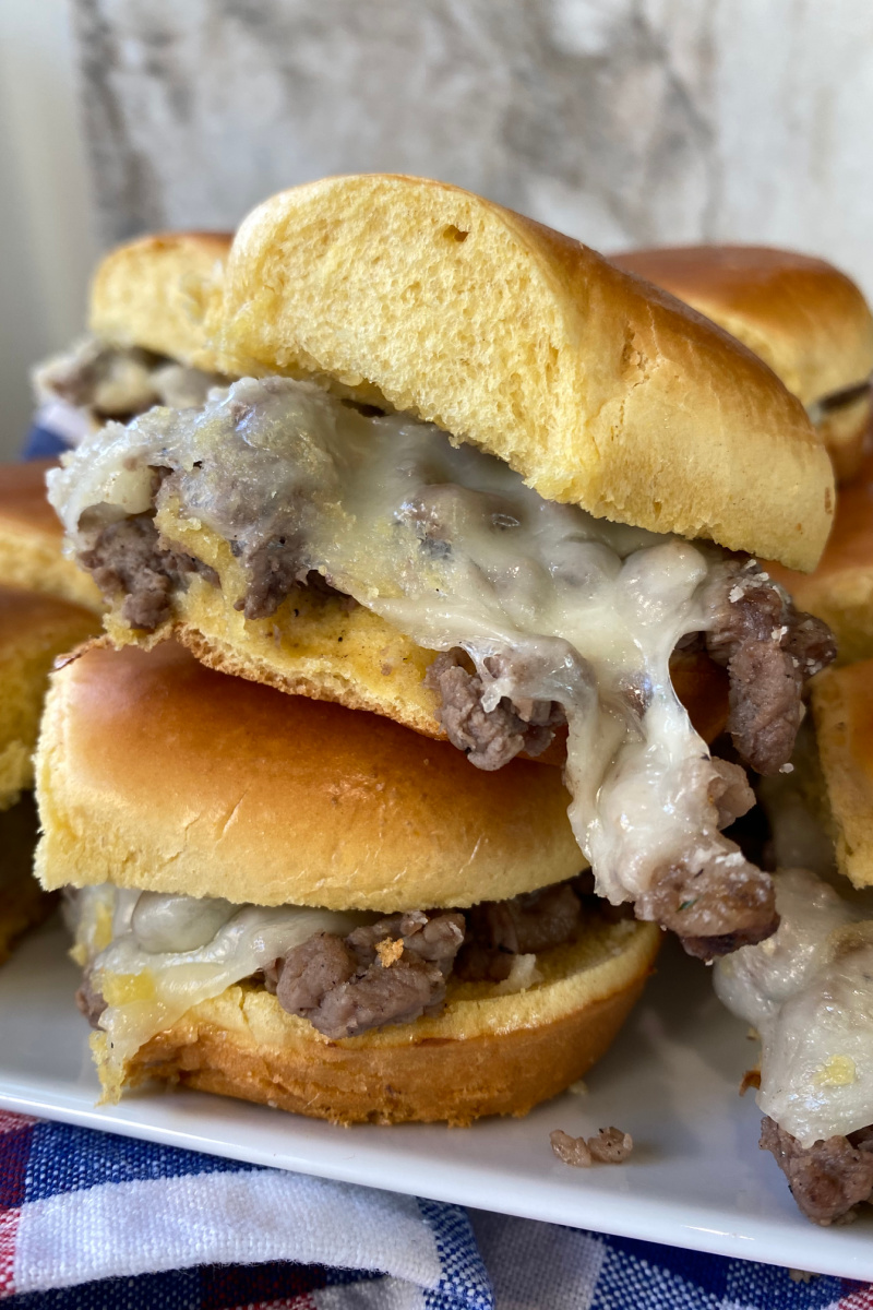 stack of philly cheese steak sliders
