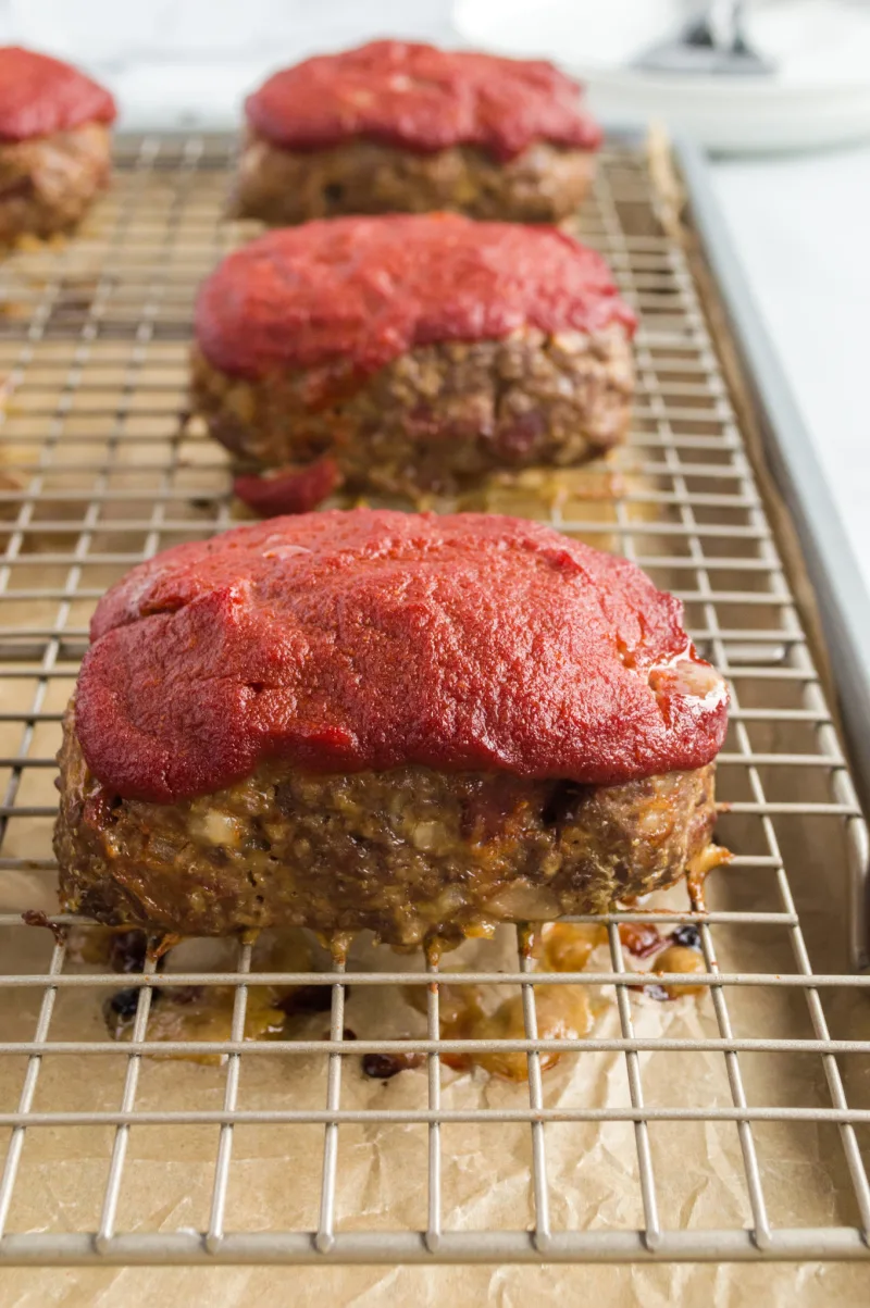 mini meatloaves on baking rack