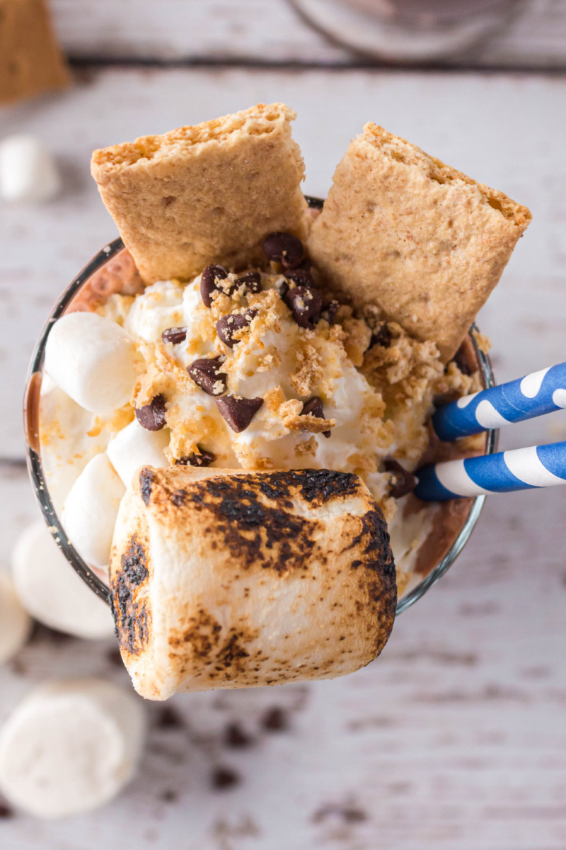 overhead view of s'mores milkshake