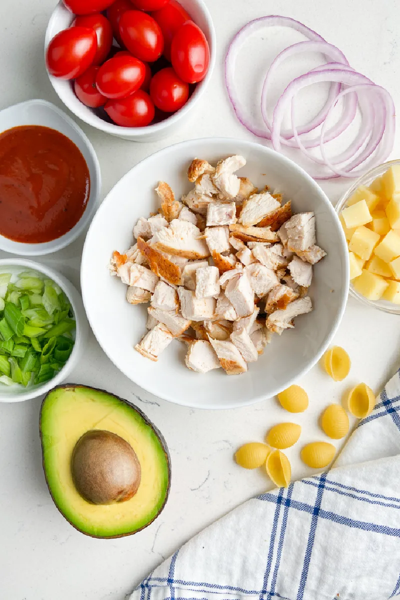 ingredients displayed for BBQ Chicken Pasta Salad