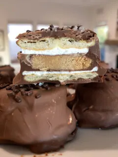 cut in half chocolate dipped ritz marshmallow reeses