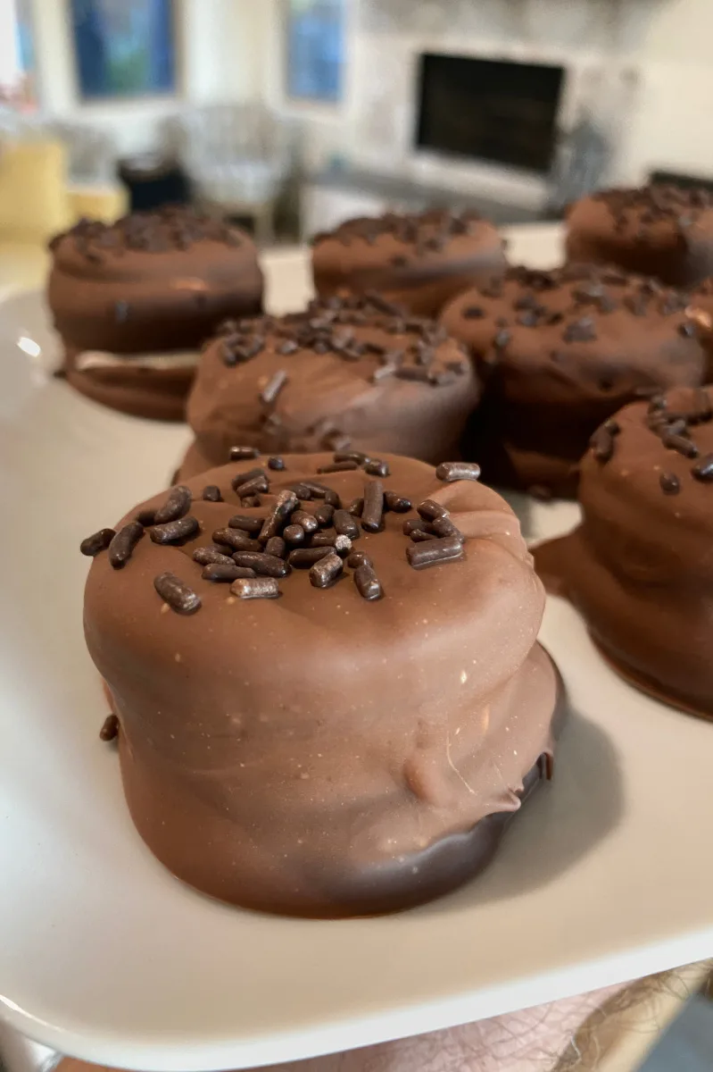 Chocolate dipped ritz marshmallow reeses
