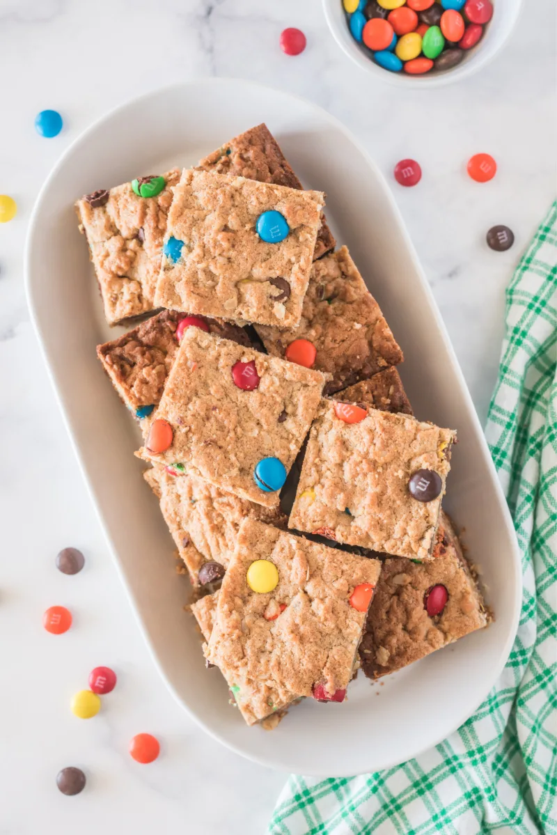 tray of easy monster cookie bars