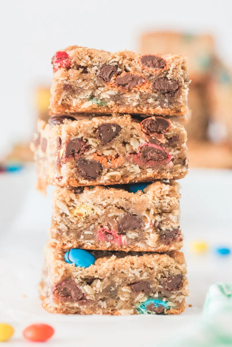 stack of 4 easy monster cookie bars