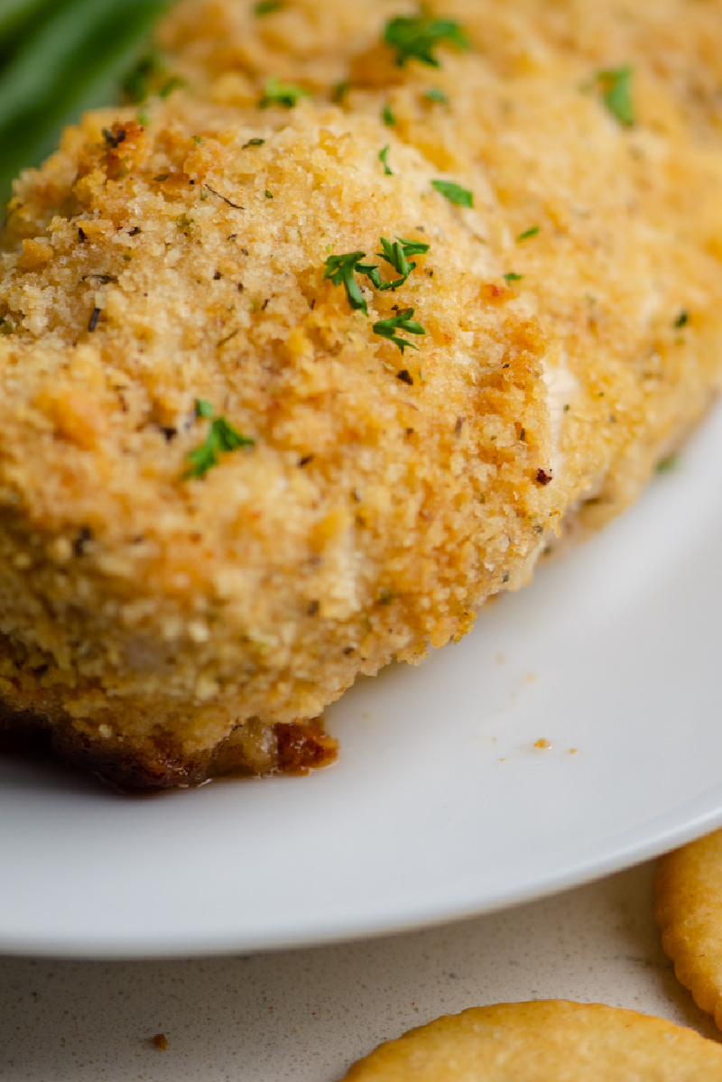 ritz cracker chicken on white plate