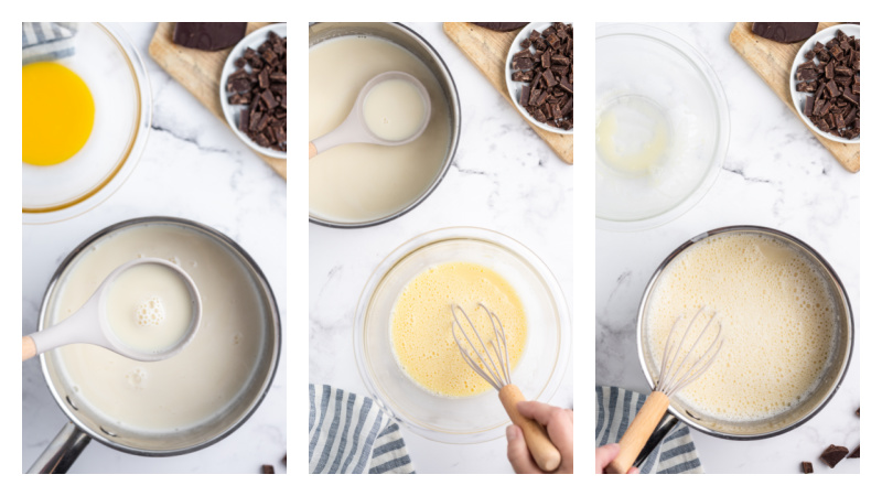 three photos showing how to make gelato custard