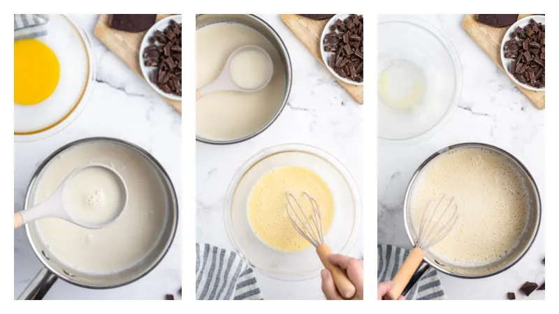 three photos showing how to make gelato custard
